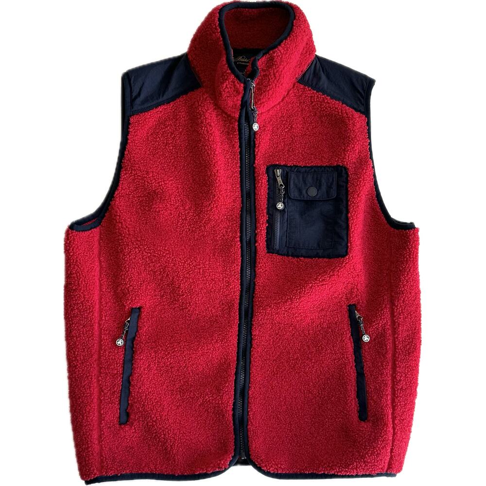 BROOKS BROTHERS 1818 Sherpa Zip Front Vest Men's Size M Red & Navy Blue Luxury